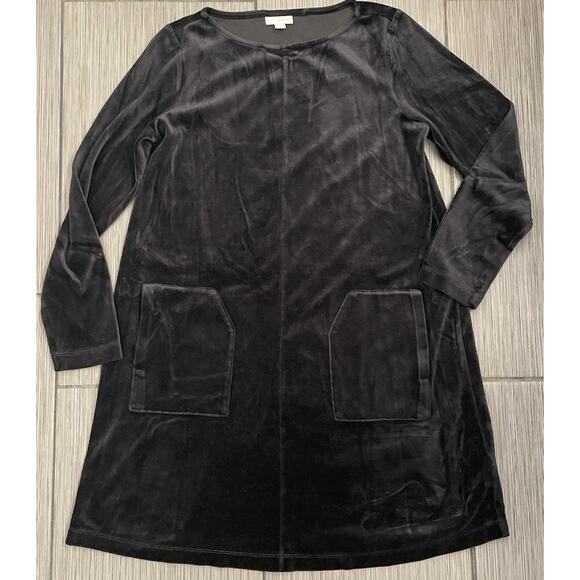 Pure Jill Black Velvet Long Sleeve Dress Size Small Knee Length A-Line RN 97641 - Picture 1 of 4